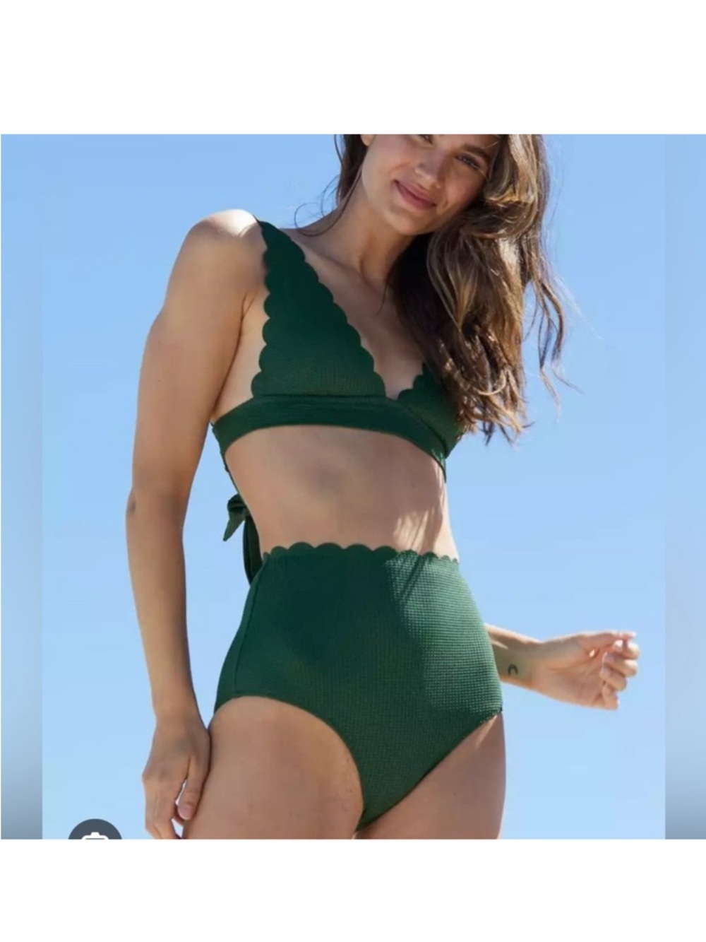 aerie Scalloped Two-Piece Bikini in Olive Green